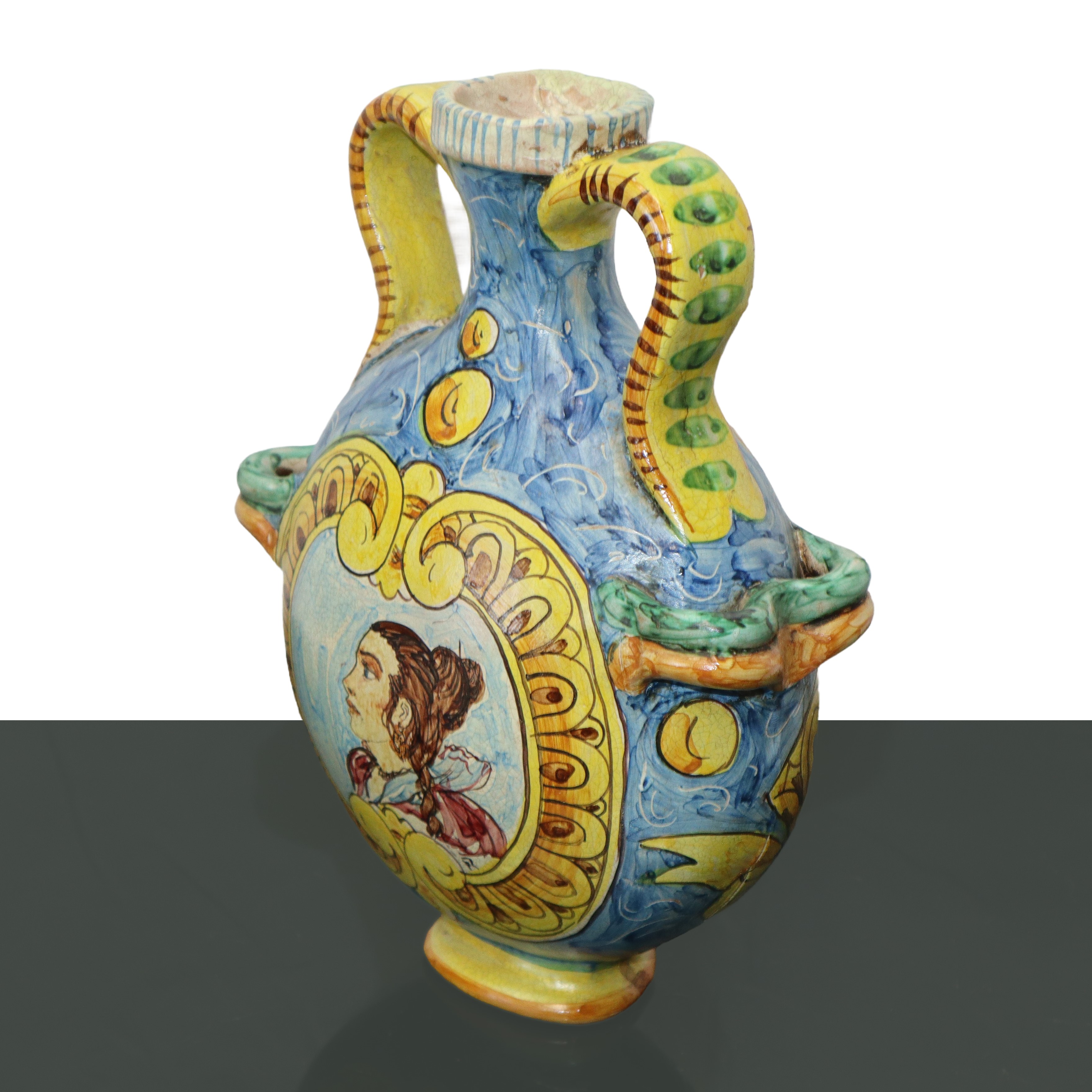 Fiasca con manici in maiolica di Caltagirone