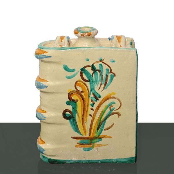 Caltagirone majolica flask with depiction of the moon and sun