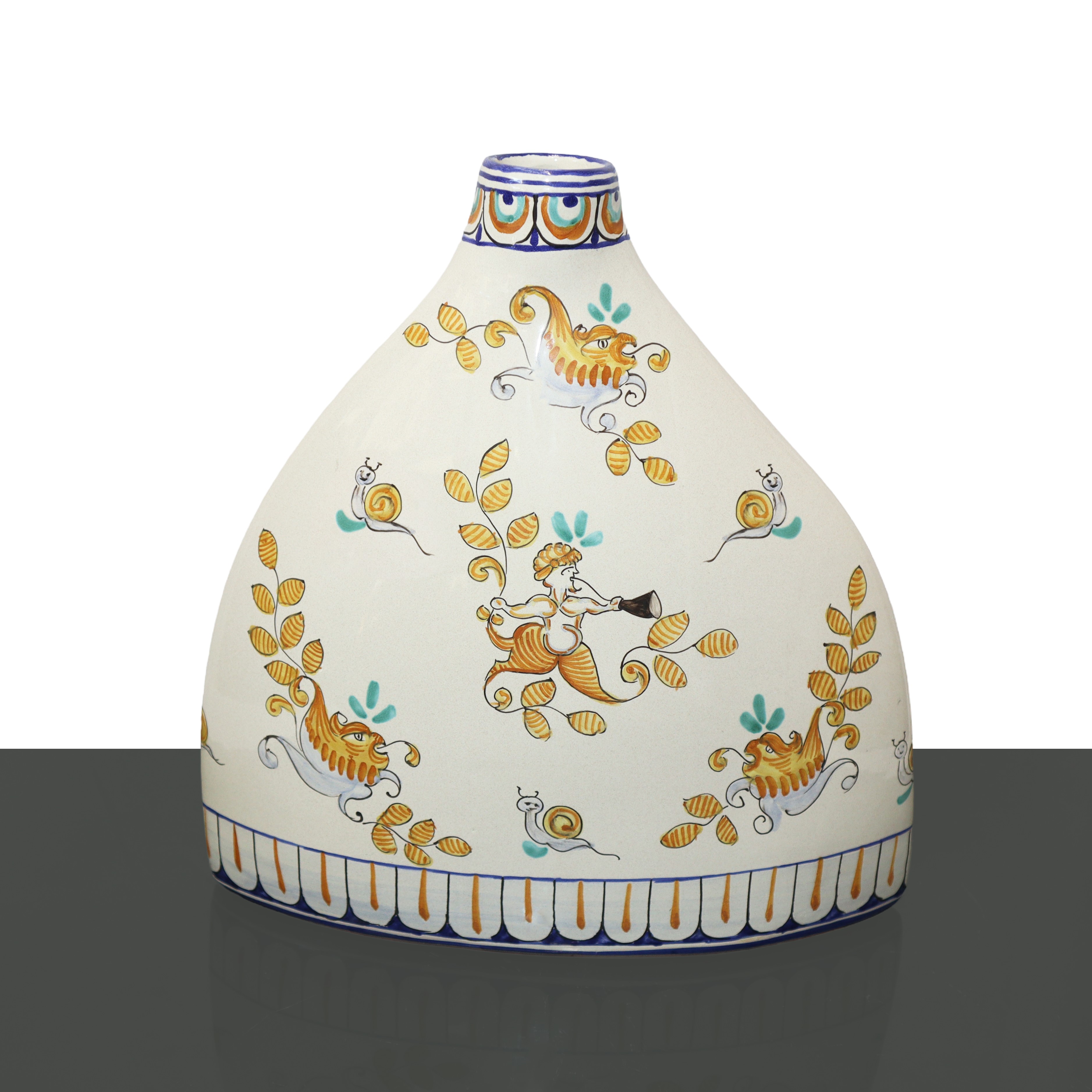 Vaso policromo De Ruta con puttini, ceramica, XX secolo