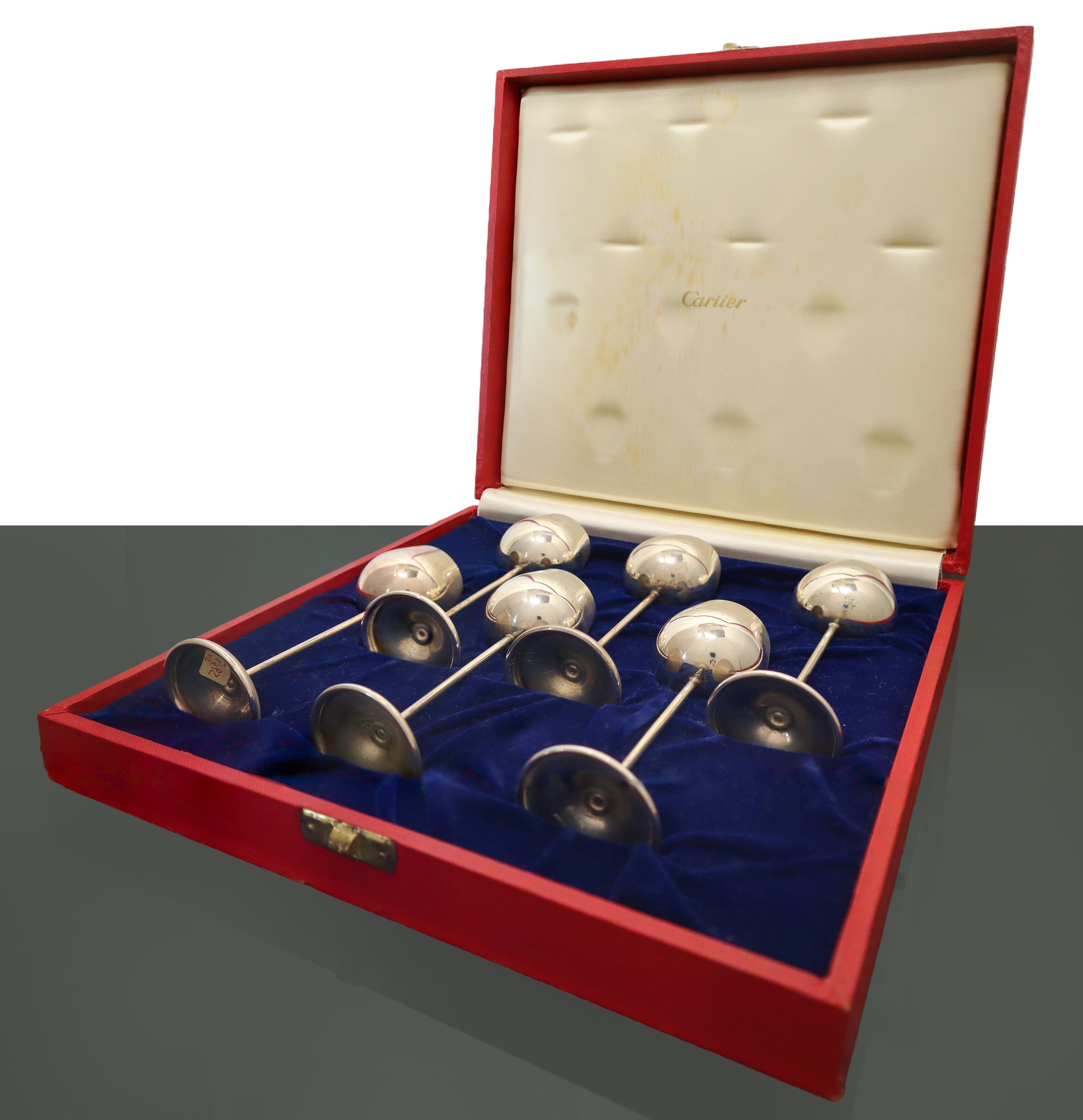 N. 6 piccoli bicchieri Cartier in argento Sterling 925, in scatola originale