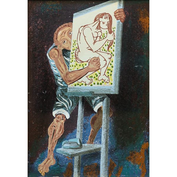 Giuseppe Migneco - Uomo con quadro di donna