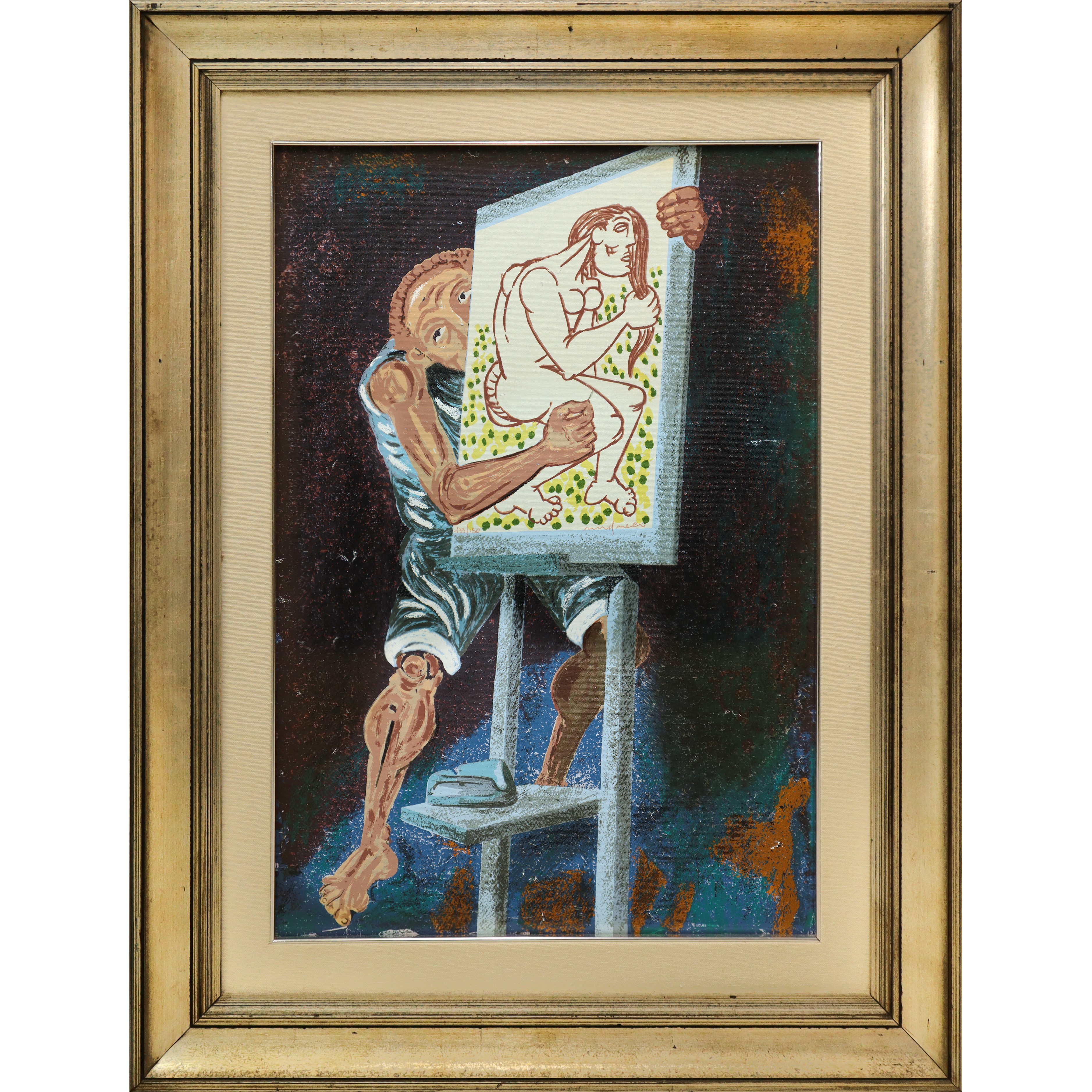Giuseppe Migneco - Uomo con quadro di donna