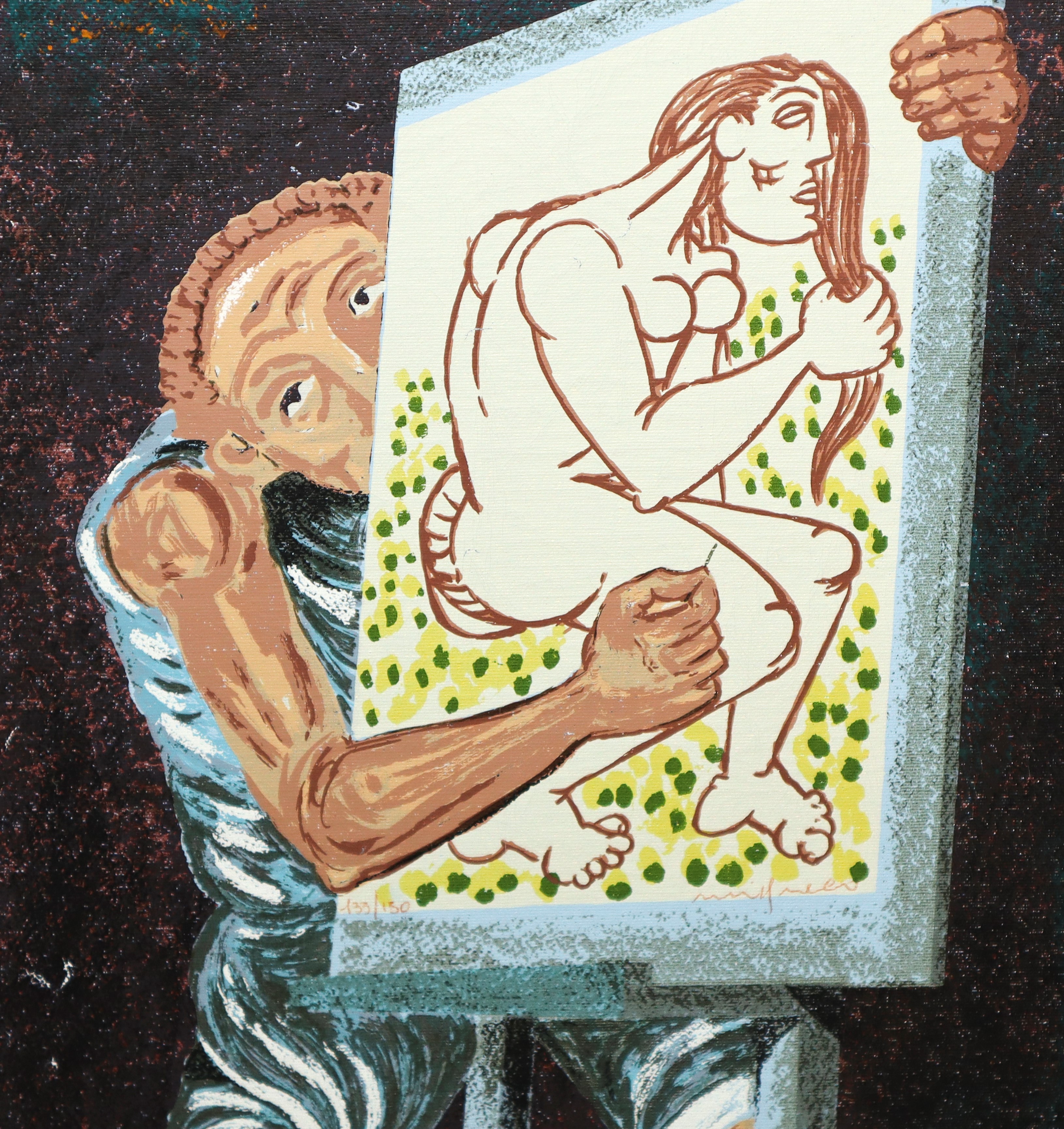 Giuseppe Migneco - Uomo con quadro di donna
