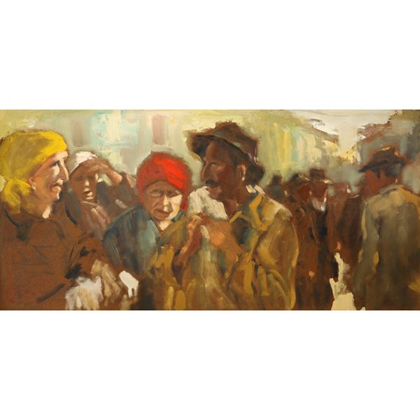 Albino Lorenzo - Woman with red band and various characters
