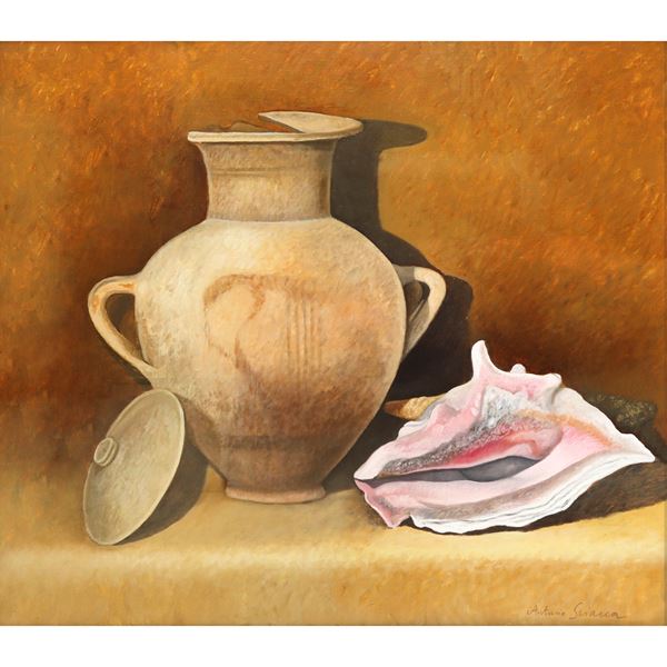 Antonio Sciacca - Natura morta, vaso e conchiglia