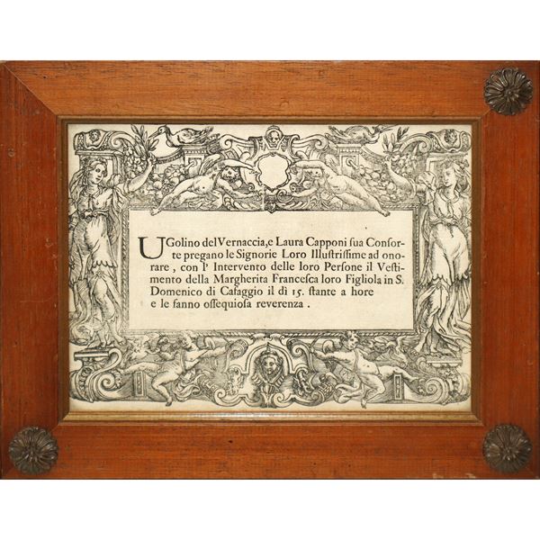 Invitation to the dressing of Margherita Francesca, sent by Ugolino del Vernaccia and Laura Capponi