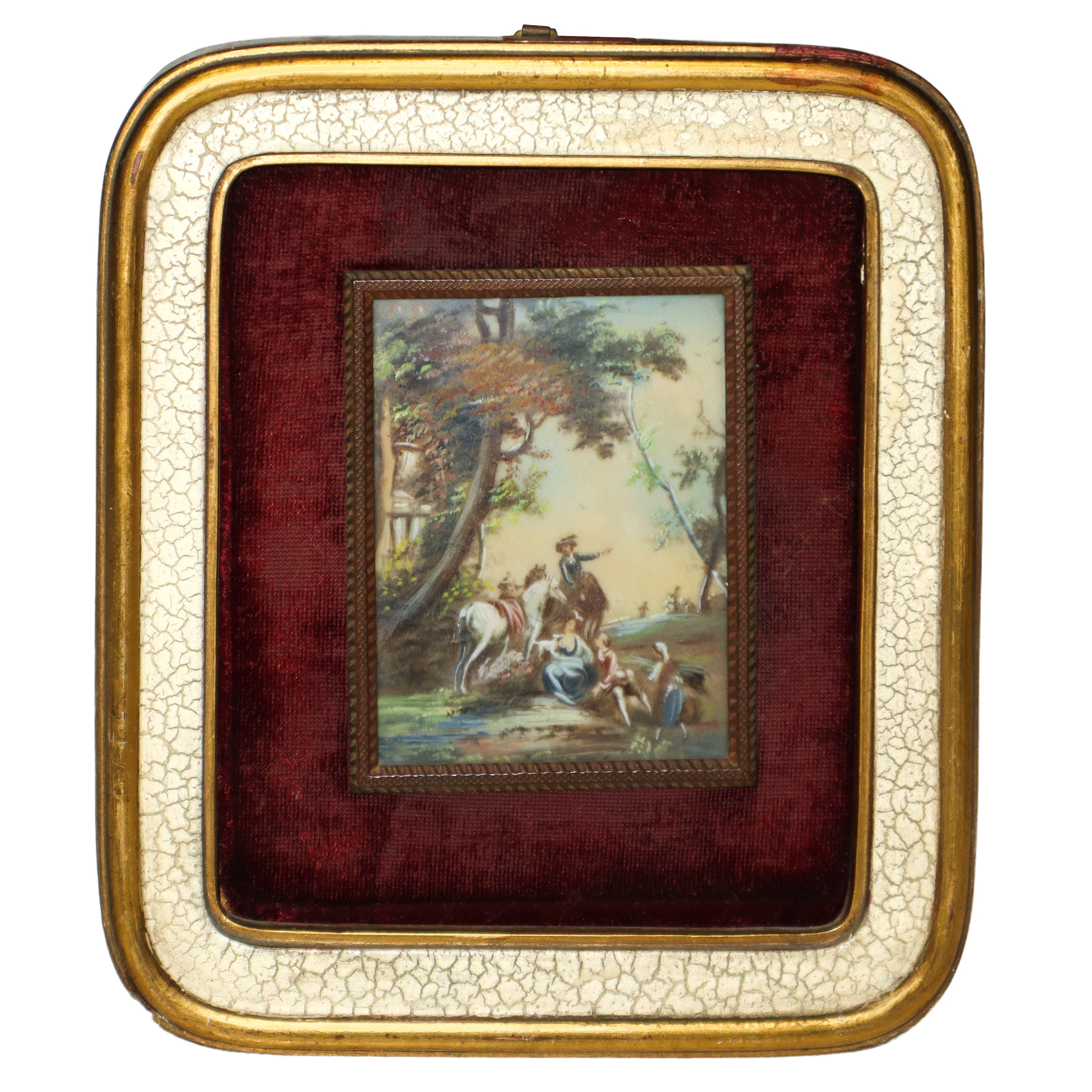 Coppia di Scene di Personaggi Aristocratici All'esterno
