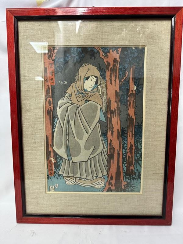 Actor in the role of hermit  - Colour woodcut on paper - Auction Arte Cinese e Orientale - Casa d'aste La Rosa