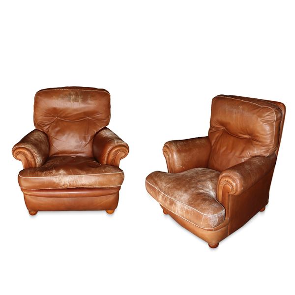 Pair of Frau leather armchairs