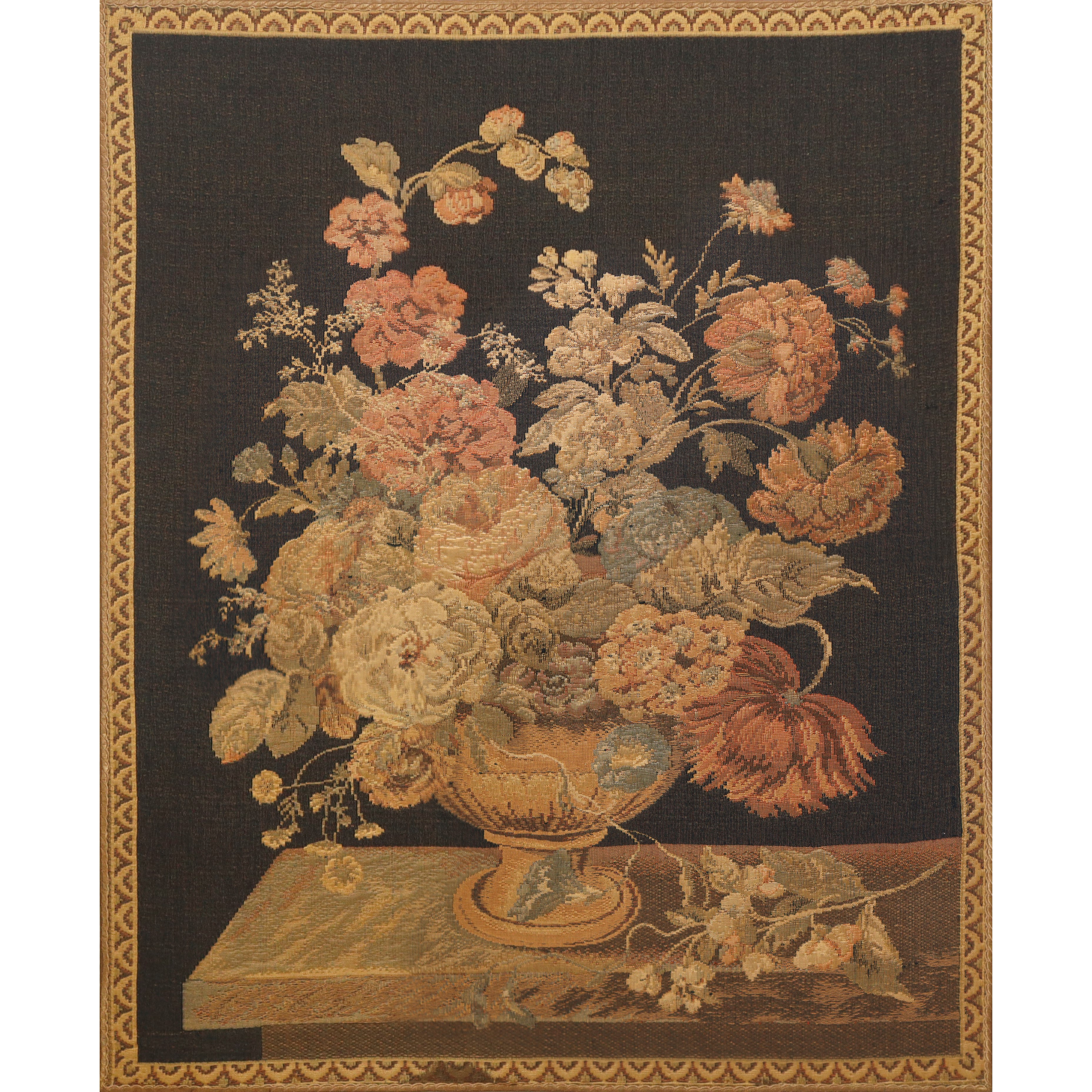 Coppia di Nature Morte di Fiori, Gobbelin in Tessuto