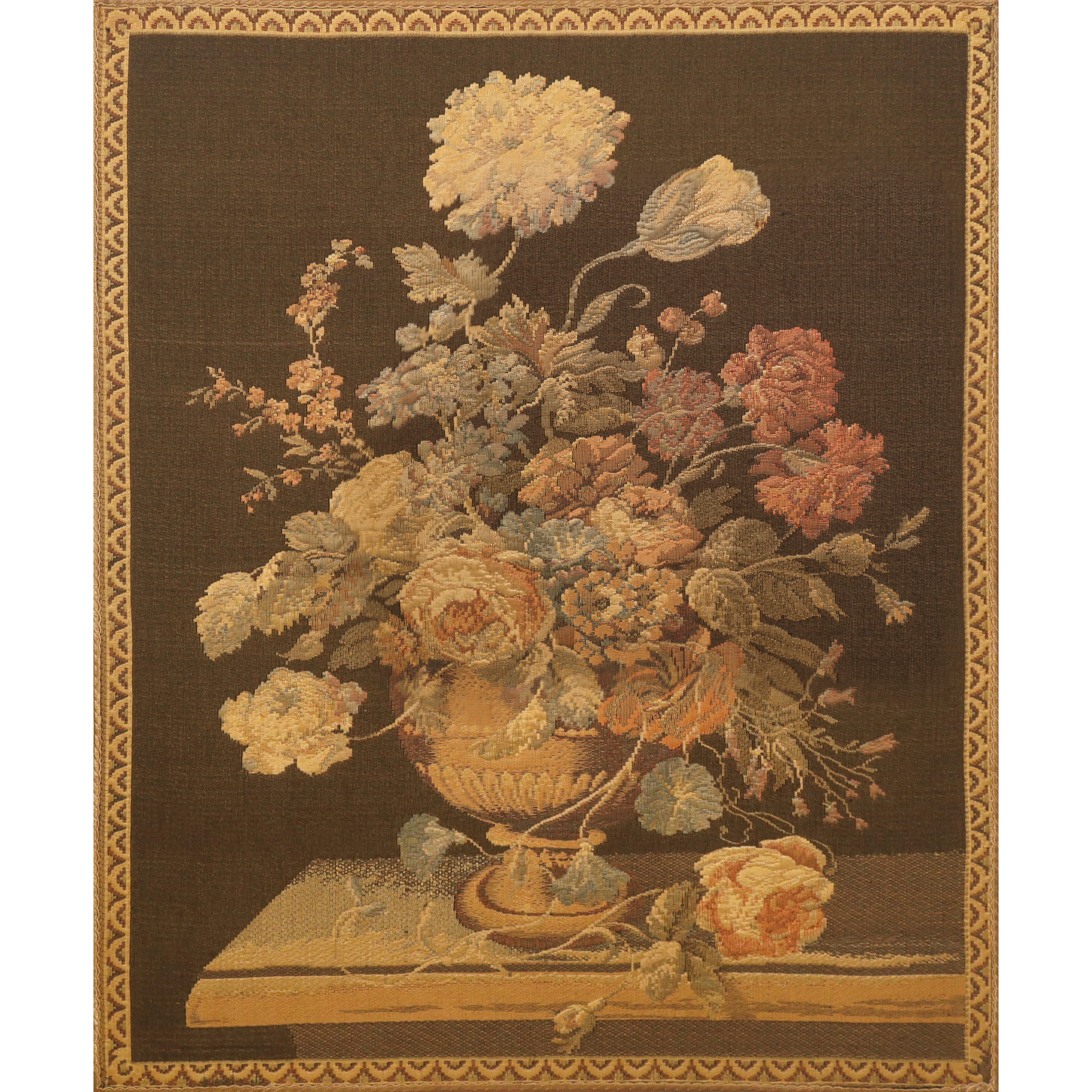 Coppia di Nature Morte di Fiori, Gobbelin in Tessuto