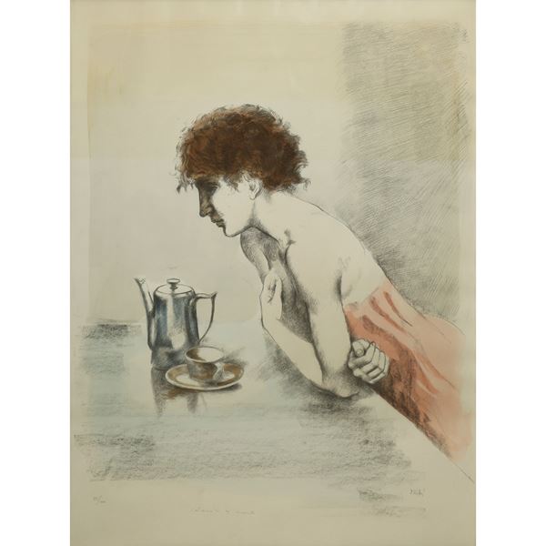 Alberto Sughi - Donna che prende il caffe' al mattino
