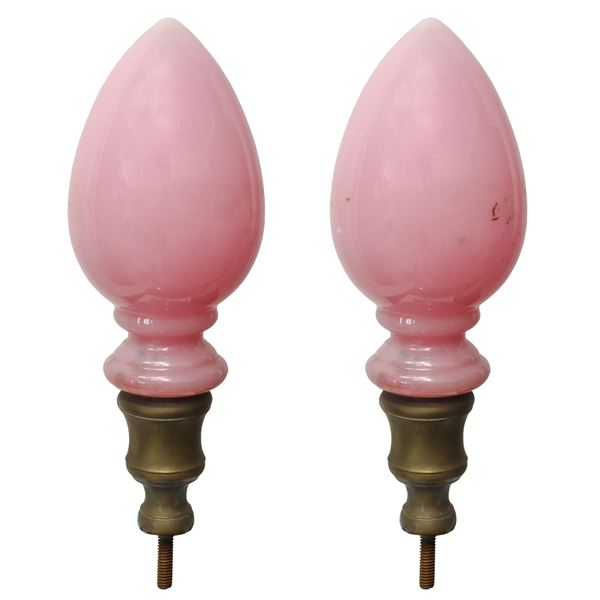 Pair of oblong pink Murano glass knobs