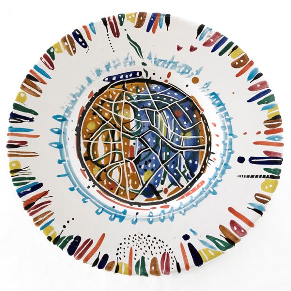 Wladimiro Tulli : Paesaggio centrale  (1989)  - Terracotta smaltata - Asta Asta Collezione Ceramiche Postmoderne PrimeDiCopertina - Casa d'aste La Rosa