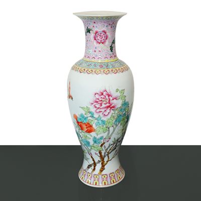 Vaso in Porcellana Cinese con Decori Floreali e Uccelli