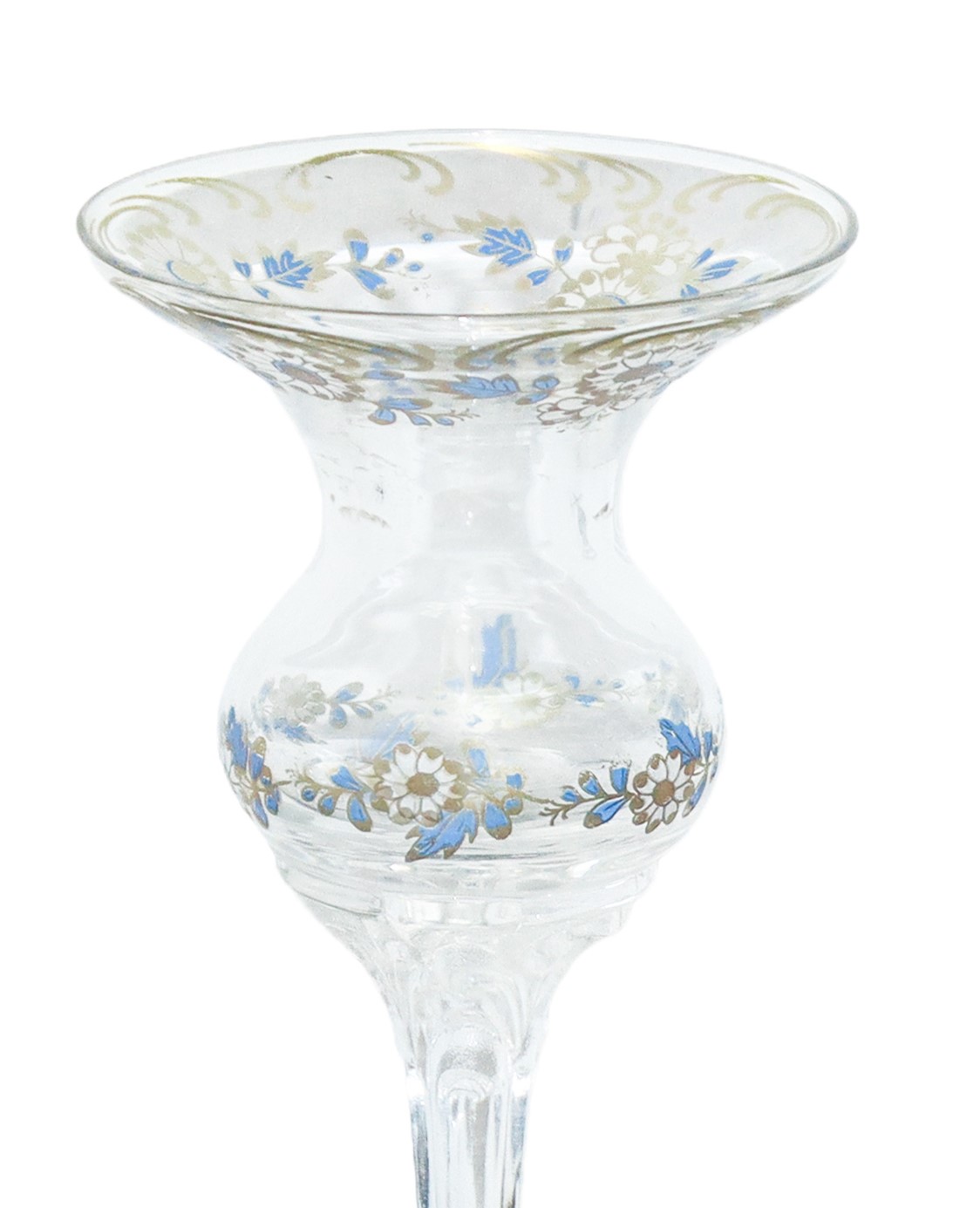 Rosenthal Group Germany - Coppia di Portacandele in Cristallo Dipinti con Smalti e Oro a Motivi F...