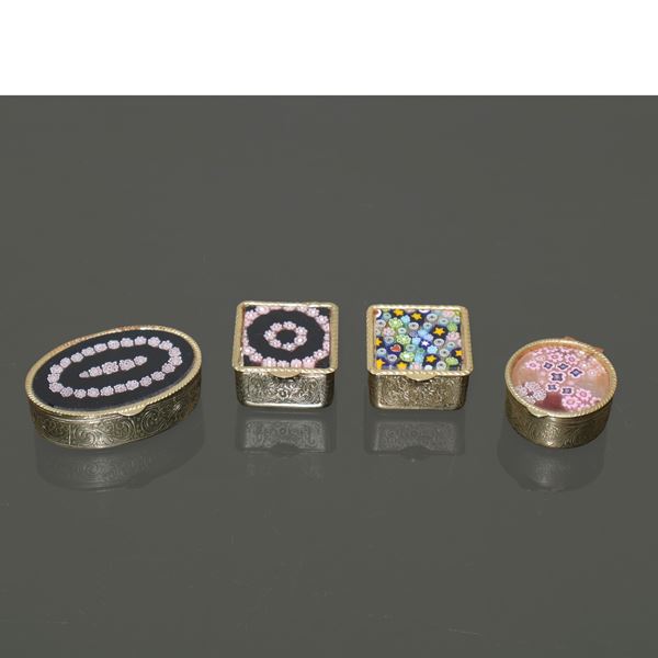 Four pill boxes with murrine on the lid