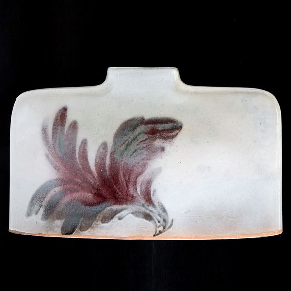 Leandro Lega : Vaso geometrico  (1984)  - Gres, decorazione macchie a fiori ottenute in riduzione - Asta Asta Collezione Ceramiche Postmoderne PrimeDiCopertina - Casa d'aste La Rosa