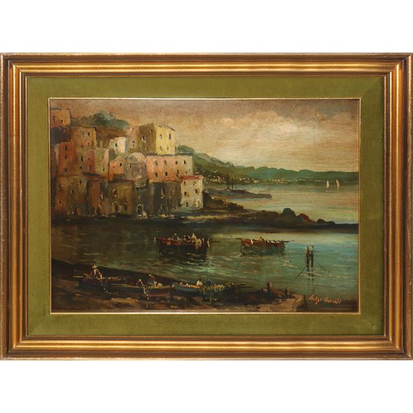 Luigi Canali - marina with boats and fishermen