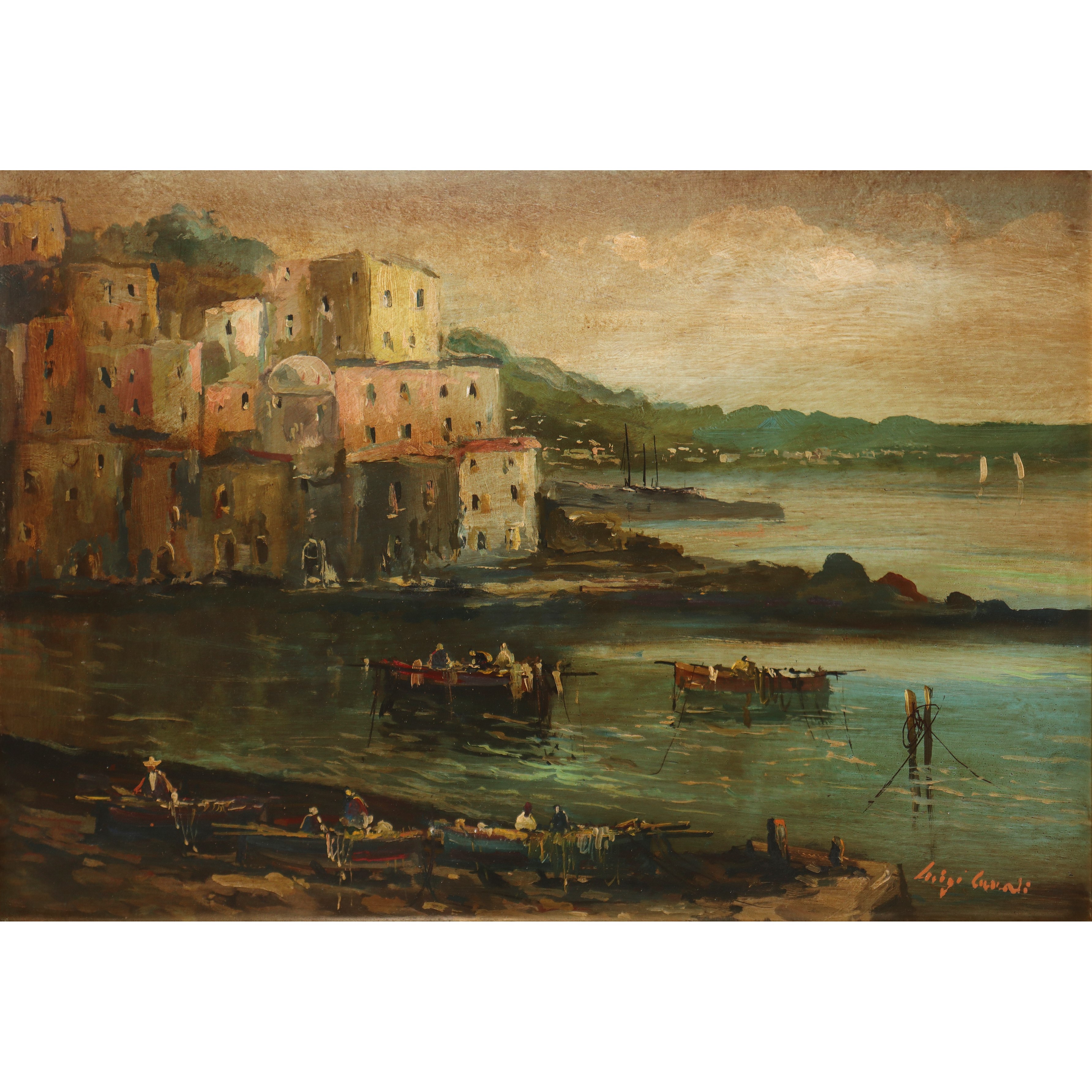 Luigi Canali - Marina con Barche e Pescatori