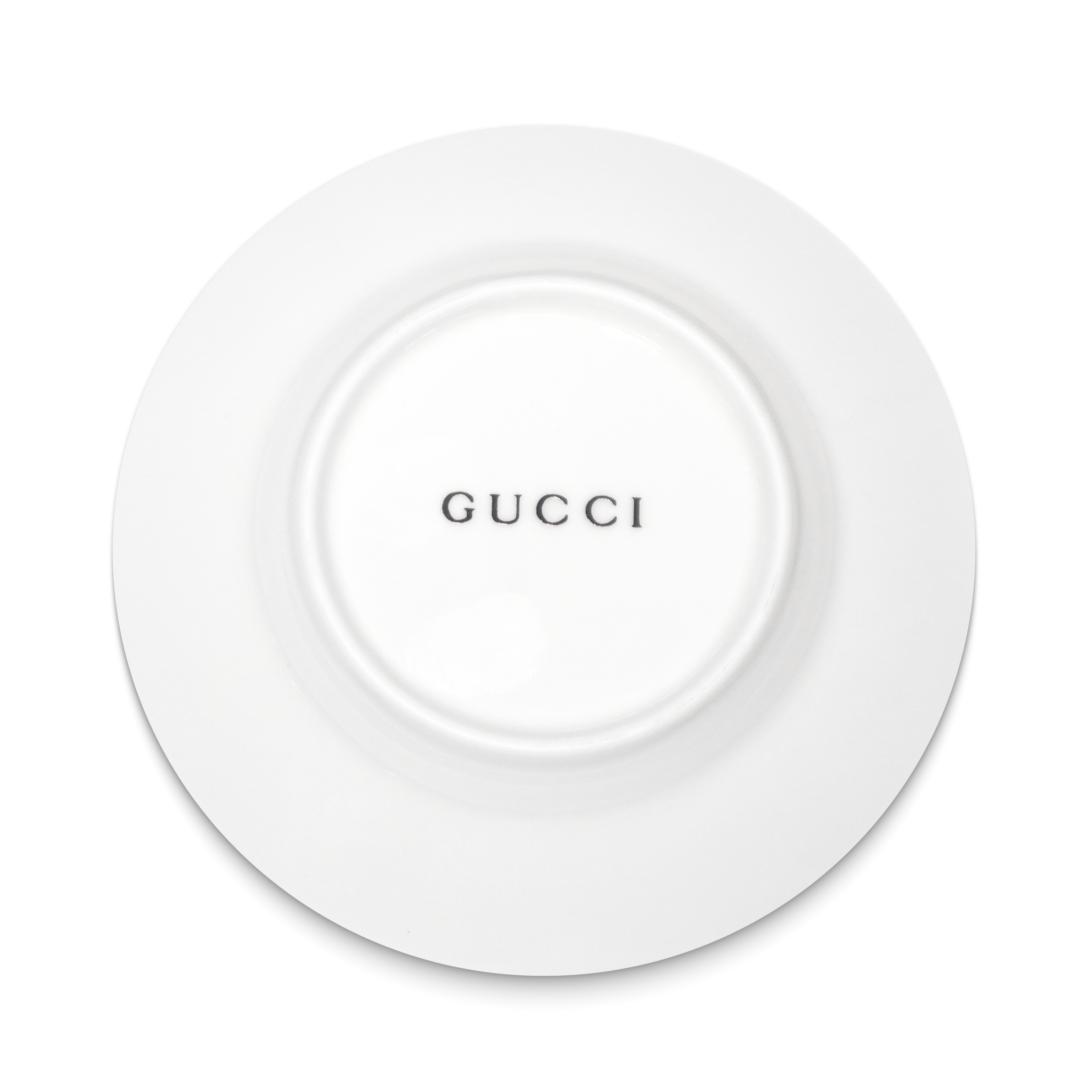 Servizio da caffè con sei tazze con piattini in porcellana con finiture oro e disegni pompeiani