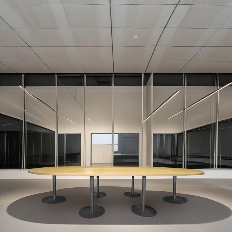 Tavolo da riunione in legno di rovere chiaro con piano componibile