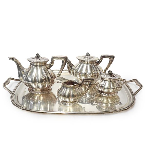 Silver service, with four pieces and tray