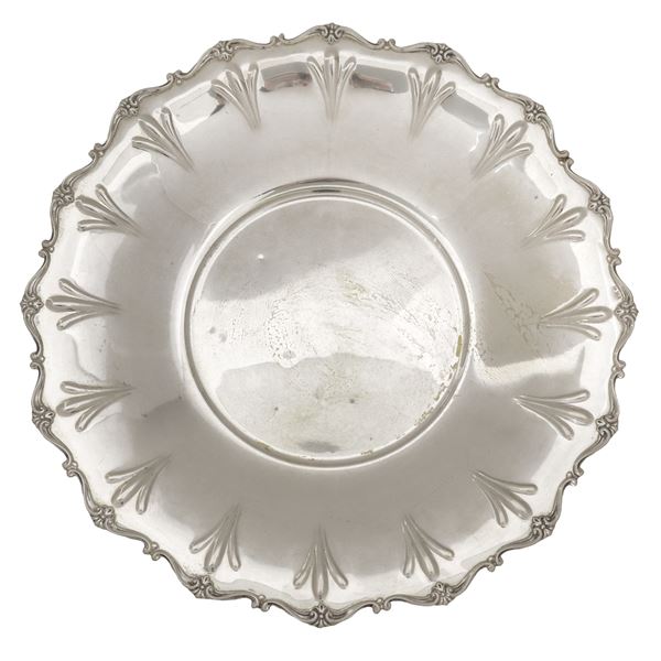 Silver sweet dish with embossed and scalloped edge