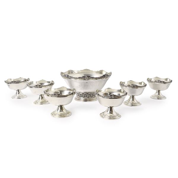 Ice cream maker and six silver ice cream cups