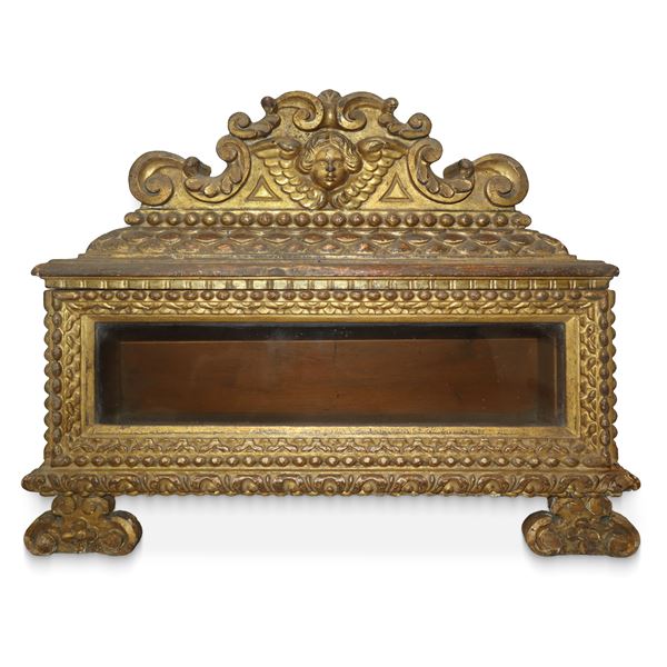 Baroque Louis XIV gilded wooden reliquary
