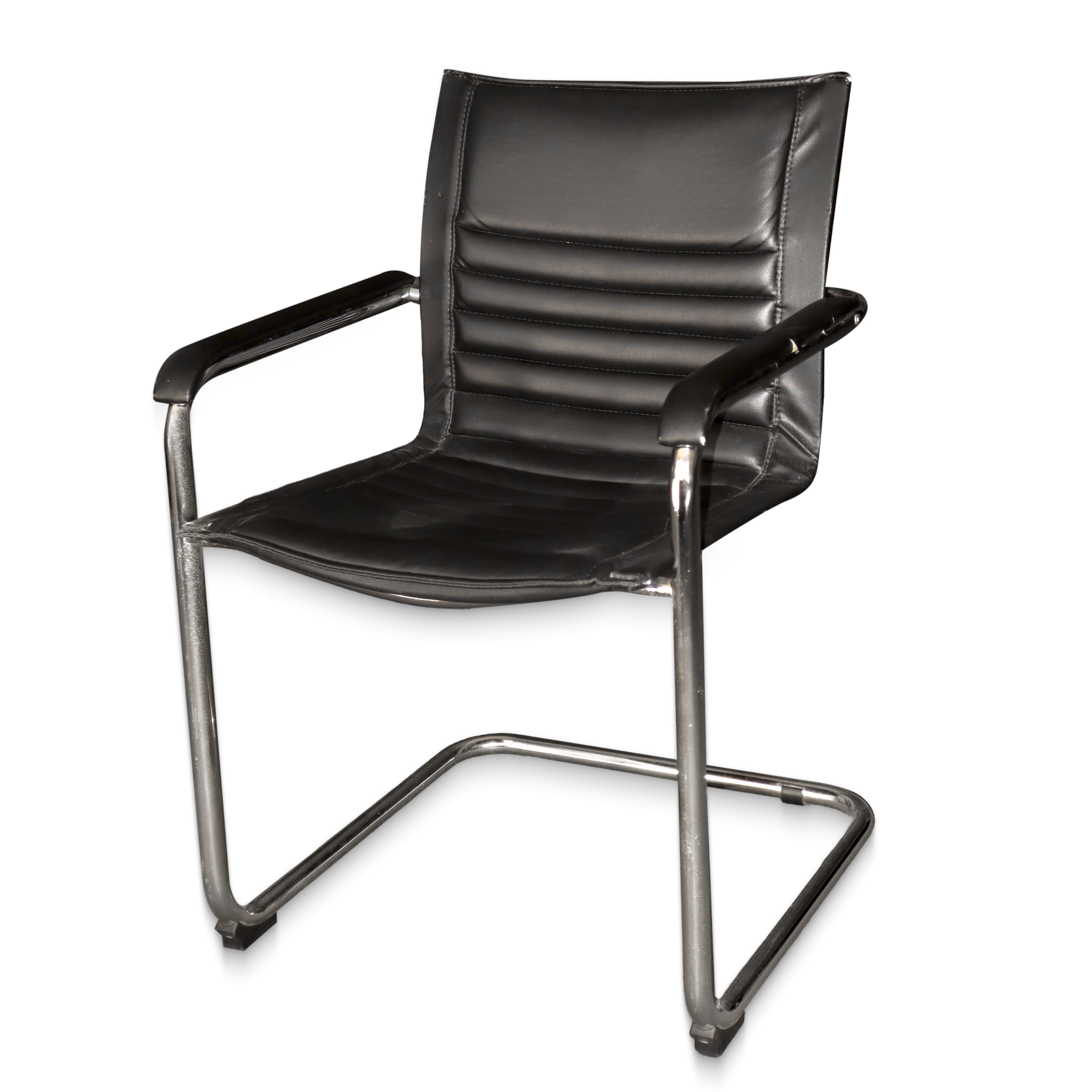 Quattro sedie vintage prod. Italia in pelle nera con base tubolare cromata