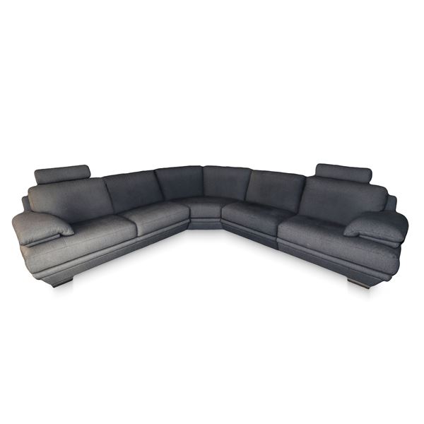 Mobili Natuzzi - Modular corner sofa upholstered in slate-colored fabric