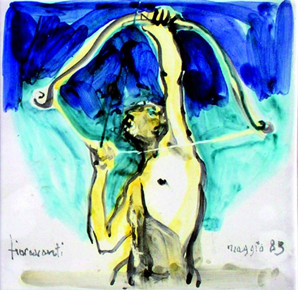Ilario Fioravanti : L'Arciere  (1989)  - Piastrella smaltata - Asta Asta Collezione Ceramiche Postmoderne PrimeDiCopertina - Casa d'aste La Rosa