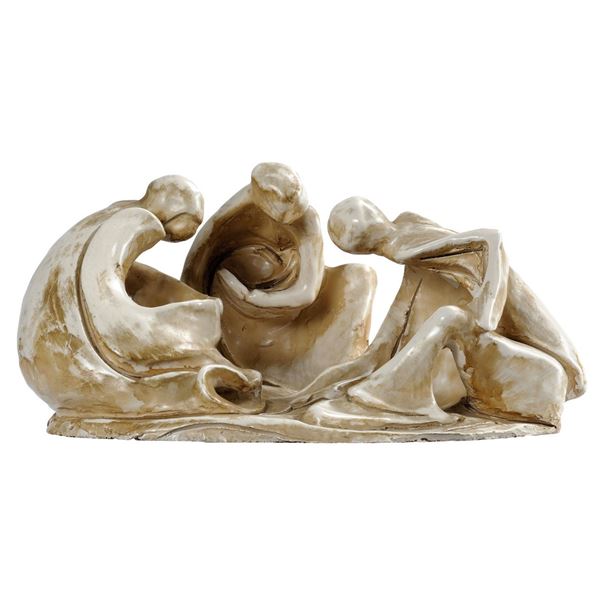 Barbaro Messina : Giocatori di briscola  (1967)  - Maiolica, smalto - Asta Asta Collezione Ceramiche Postmoderne PrimeDiCopertina - Casa d'aste La Rosa