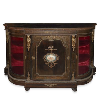 Etagere Boulle con Sportello Centrale e Due Laterali a Vetri