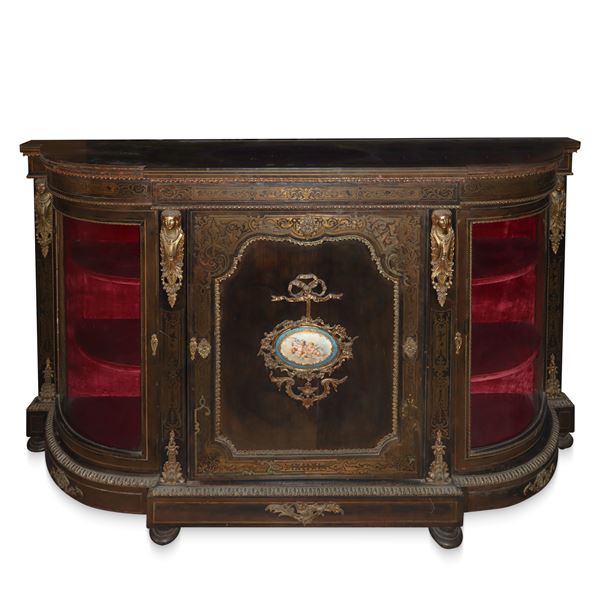 Boulle display case with central door and two glass side doors