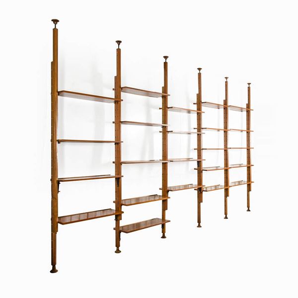 Leonardo Fiori - Modular floor-to-ceiling bookcase with 5 compartments with rectangular shelves composed of n. 6 posts, n. 10 shelves, n. 14 shelves