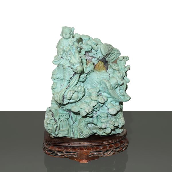 Scultura cinese con suonatrici in turchese