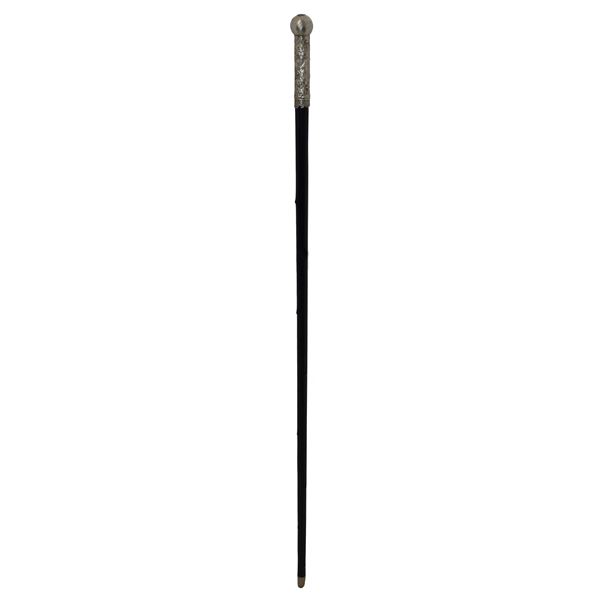 Walking stick with 925 silver handle and noble coat of arms on the handle