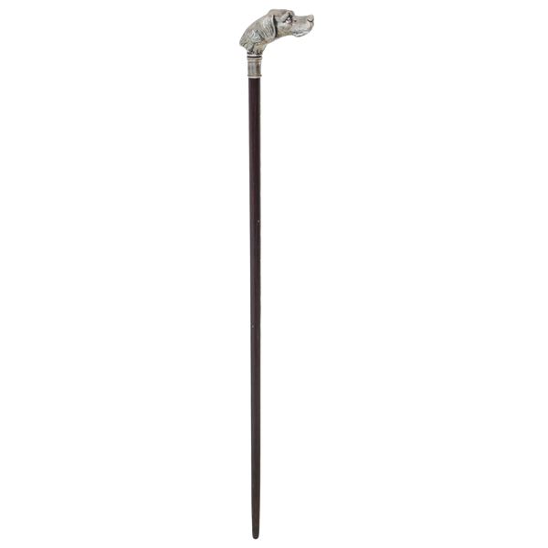 Rattan wood stick with silver dog head handle