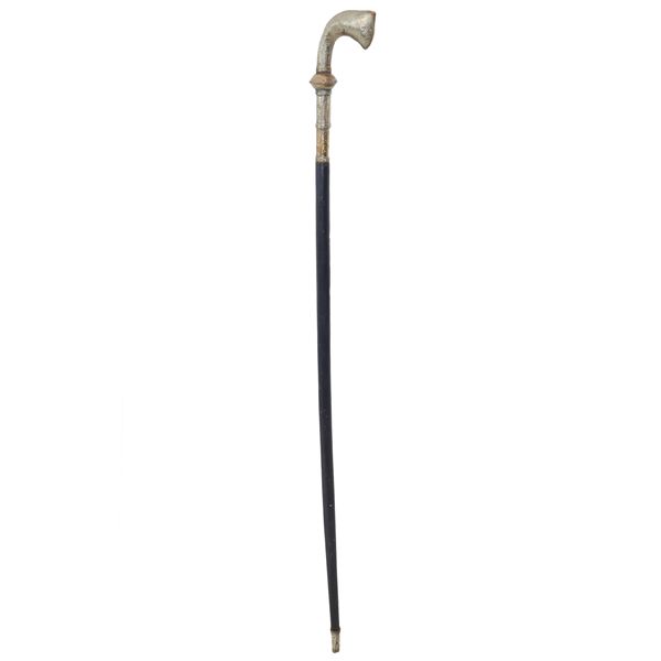 Cane with silver metal handle in pistol grip