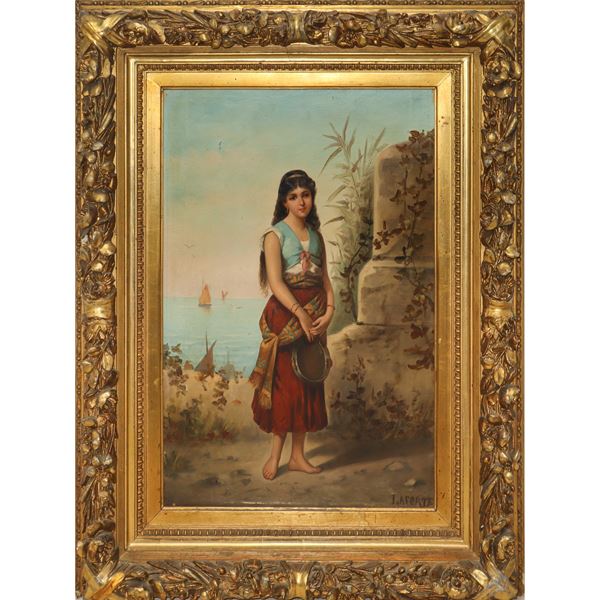 Marceline Laporte - Giovane donna con tamburello alla marina