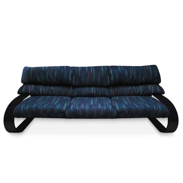 Coralba sofa in fabric and black ebonized wood armrests, three seats