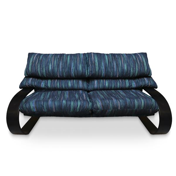 CORALBA SOFA IN FABRIC AND BLACK EBONIZED WOOD ARMRESTS, TWO PLACES