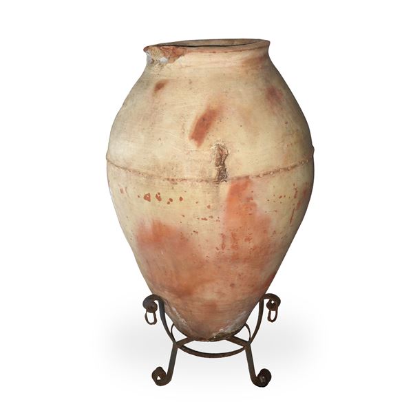 Terracotta jar with iron base