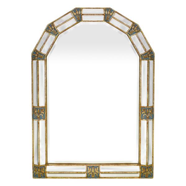 Mirror, beveled mirror in gilded wood, floral stucco decorations