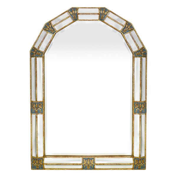 Mirror, bevelled mirror in gilded wood, floral stucco decorations