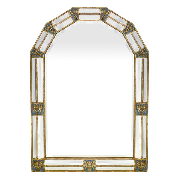 Mirror, bevelled mirror in gilded wood, floral stucco decorations