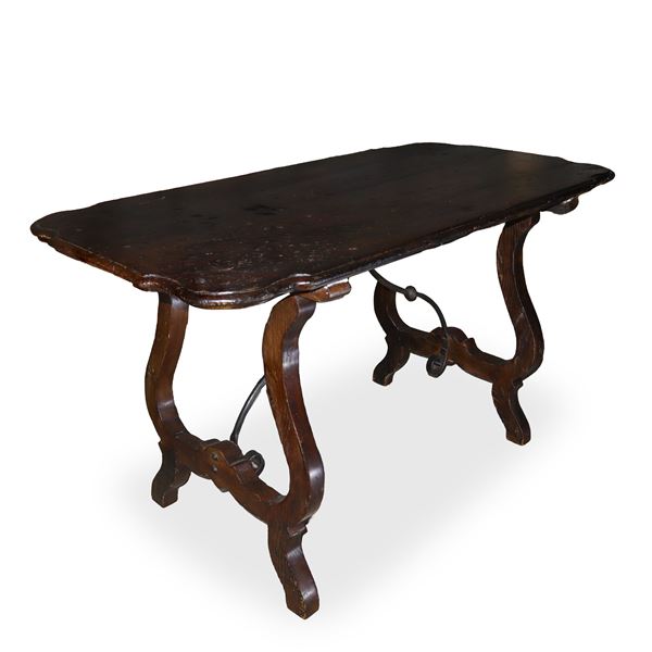 Refectory table in walnut wood with owl's beak shaped top