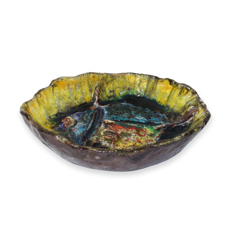 Ugo Lucerni - Ciotola con pesce, maiolica con vetrina